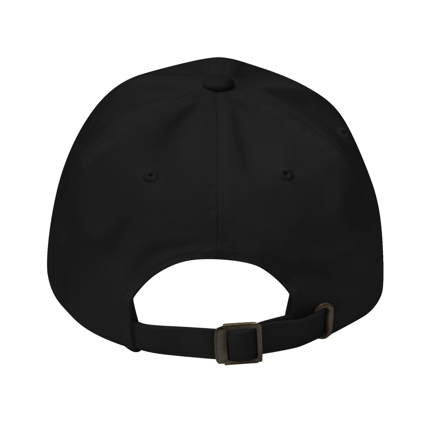Us Serif Cap in Black, classic dad cap, back view with adjustable strap