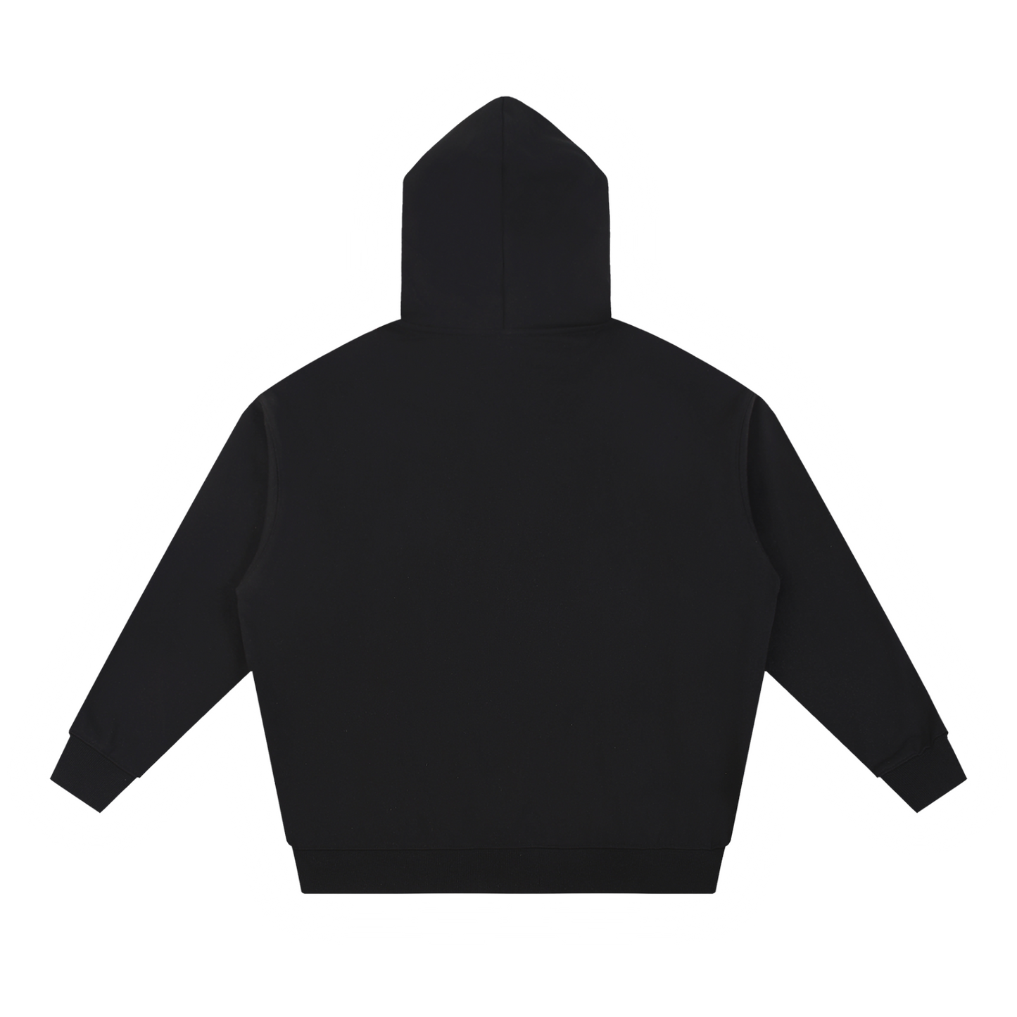 Us Botanical Hoodie in Black, oversize cotton-poly blend, back view