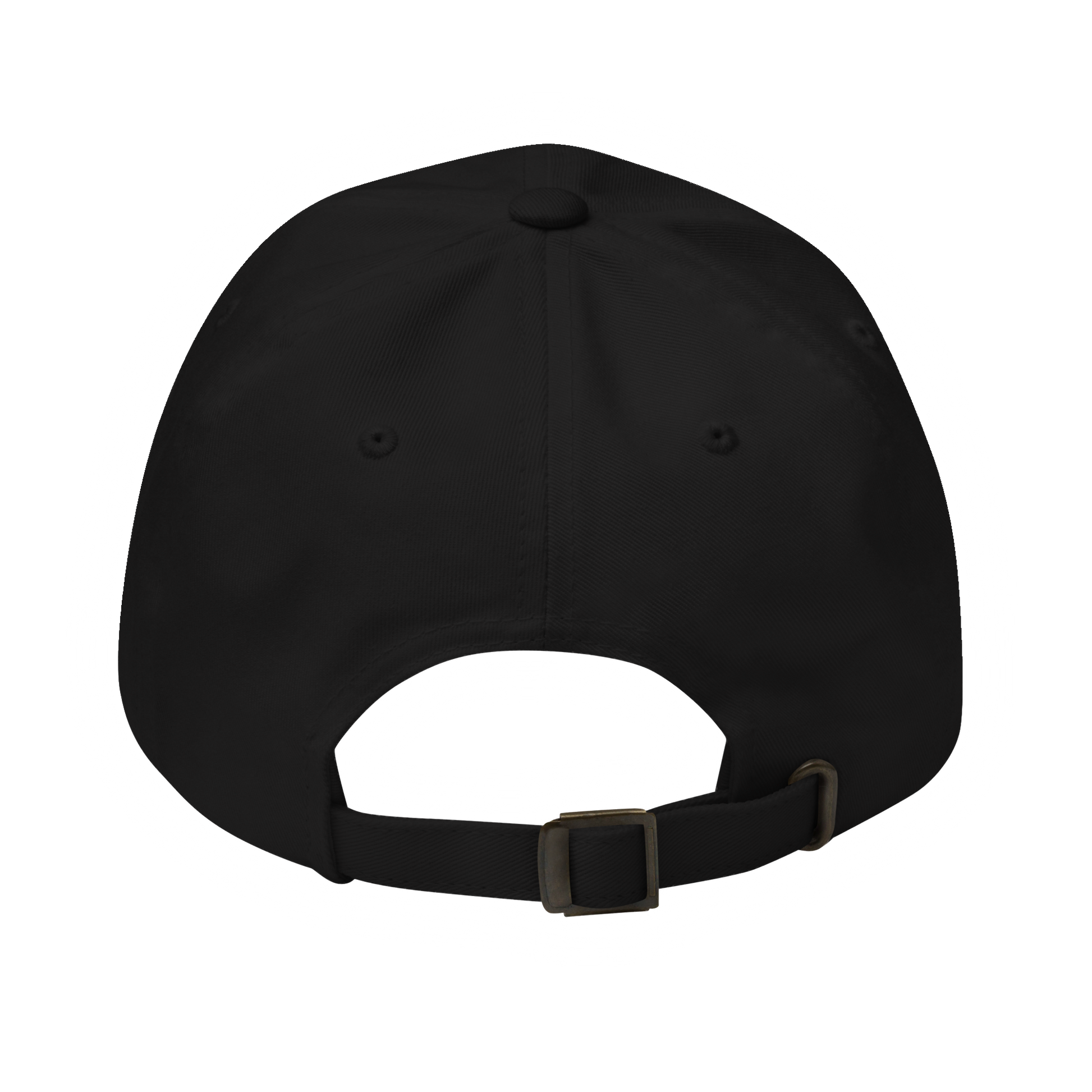 Us Serif Cap in Black, classic dad cap, back view with adjustable strap