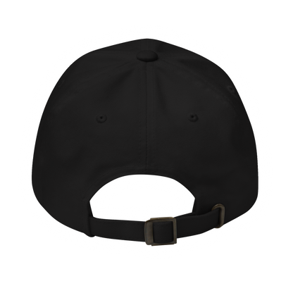 Us Serif Cap in Black, classic dad cap, back view with adjustable strap
