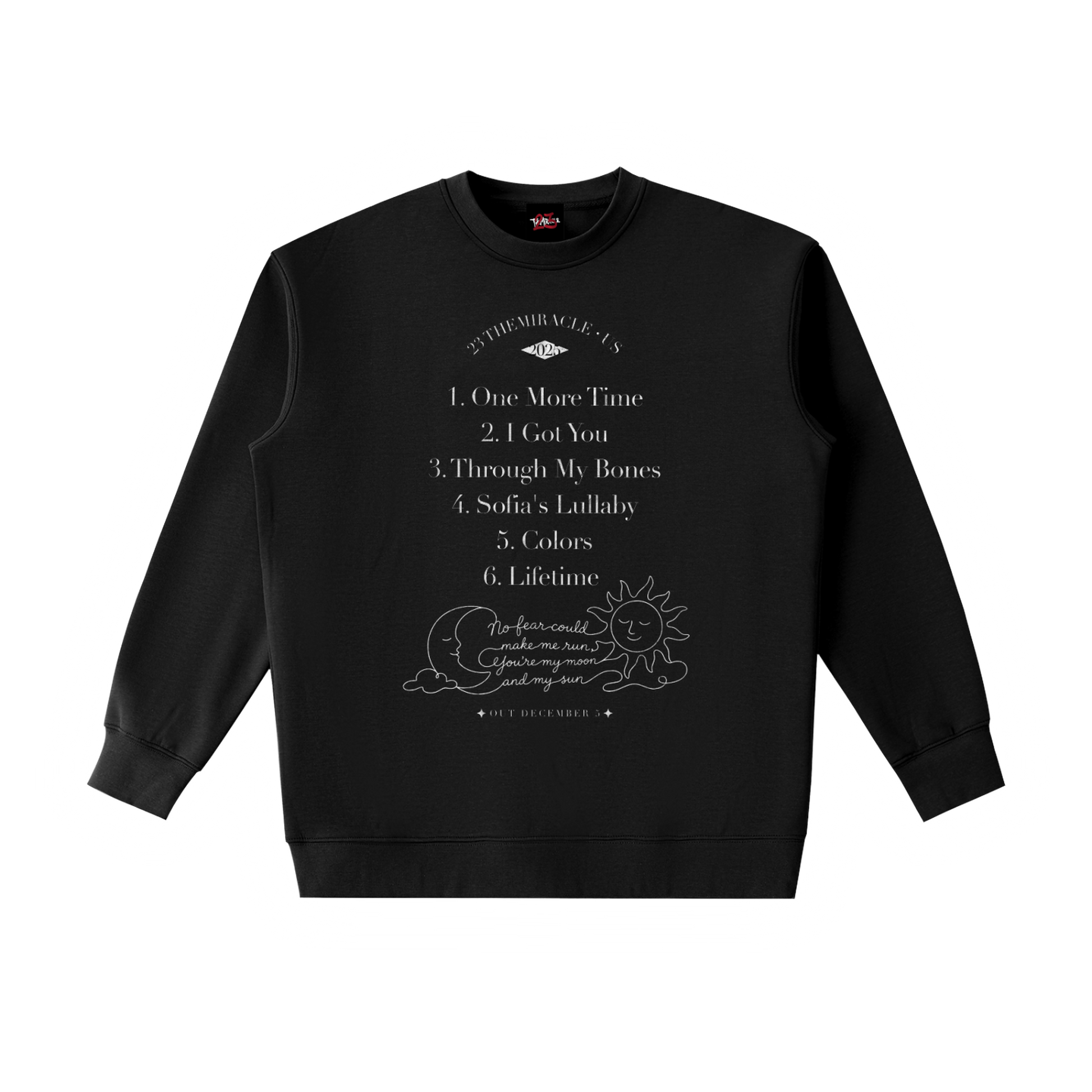 Us Sun & Moon Crewneck in Black, loose-fit poly-cotton blend, front view